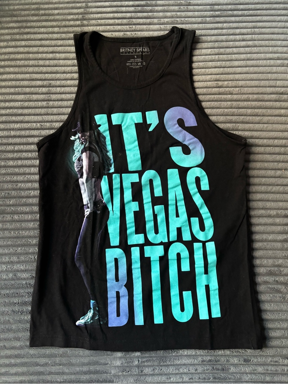 VINTAGE Britney Spears Black Tank with Teal-Lavender Ombre Text